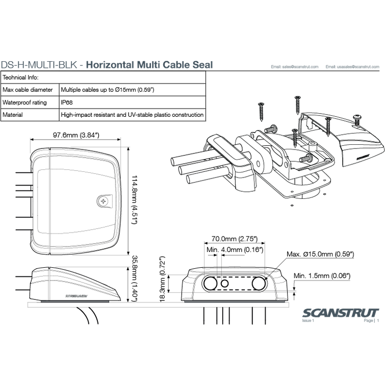 Kaapelin läpivienti multi < Ø15mm kaapelille IP68