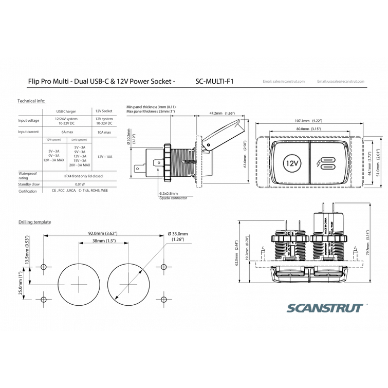 Scanstrut Flip Pro Multi 12V pistokerasia IPX4