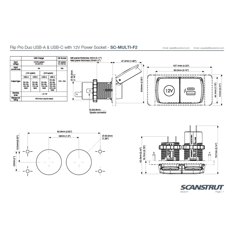 Scanstrut Flip Pro Duo 12V pistokerasia IPX4