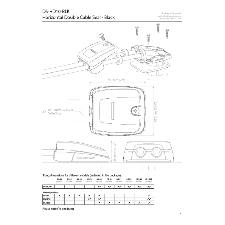Kaapelin l&auml;pivienti &Oslash;6-10mm kaapelille IP68 SOLAR musta