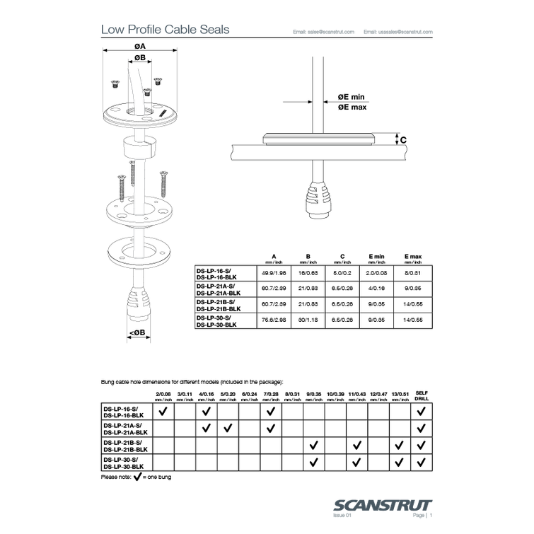 Kaapelin l&auml;pivienti &Oslash;9-14mm johdolle, &Oslash;21mm IP68, musta