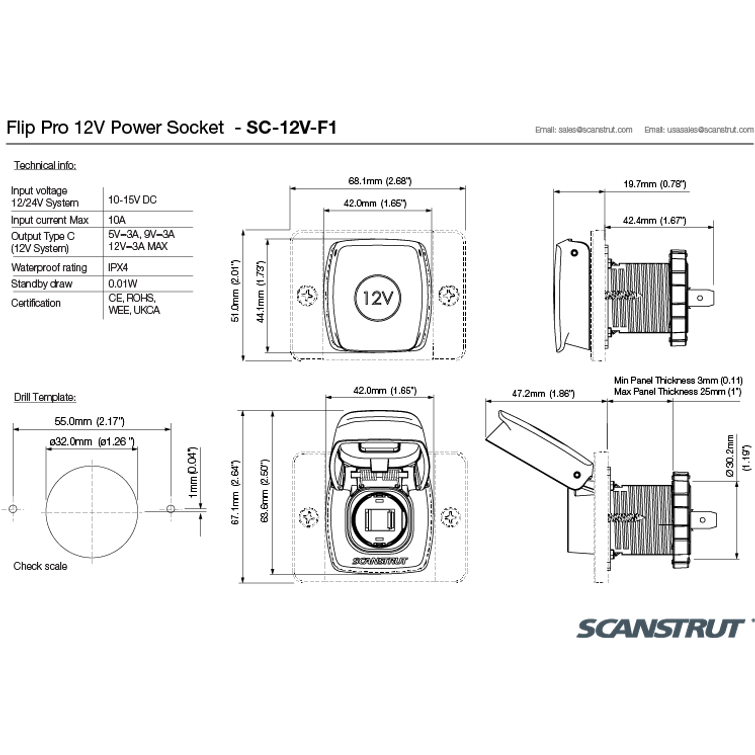 Scanstrut Flip Pro 12V pistokerasia IPX4
